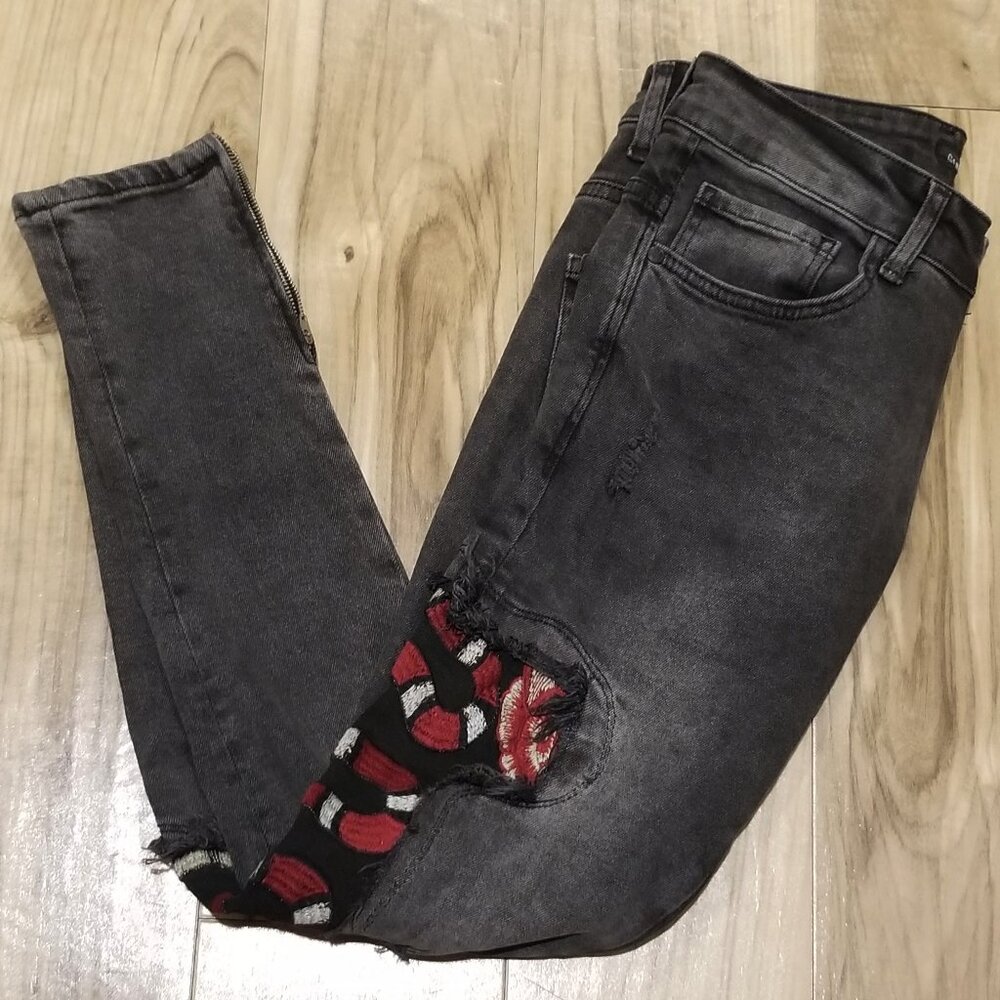 Snake Embellished Skinny Jeans